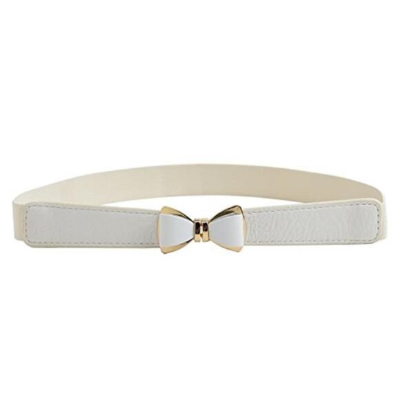Accessories - Women's 1" Width Bow Skinny Elastic Waist Belt - Stretchy, Thin Belt